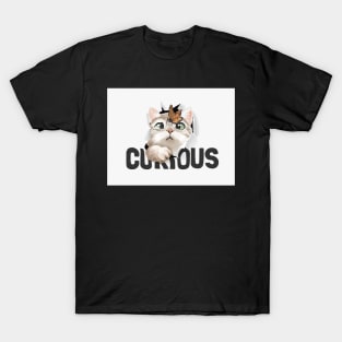 cute cat and butterfly in curious paper hole illustration T-Shirt